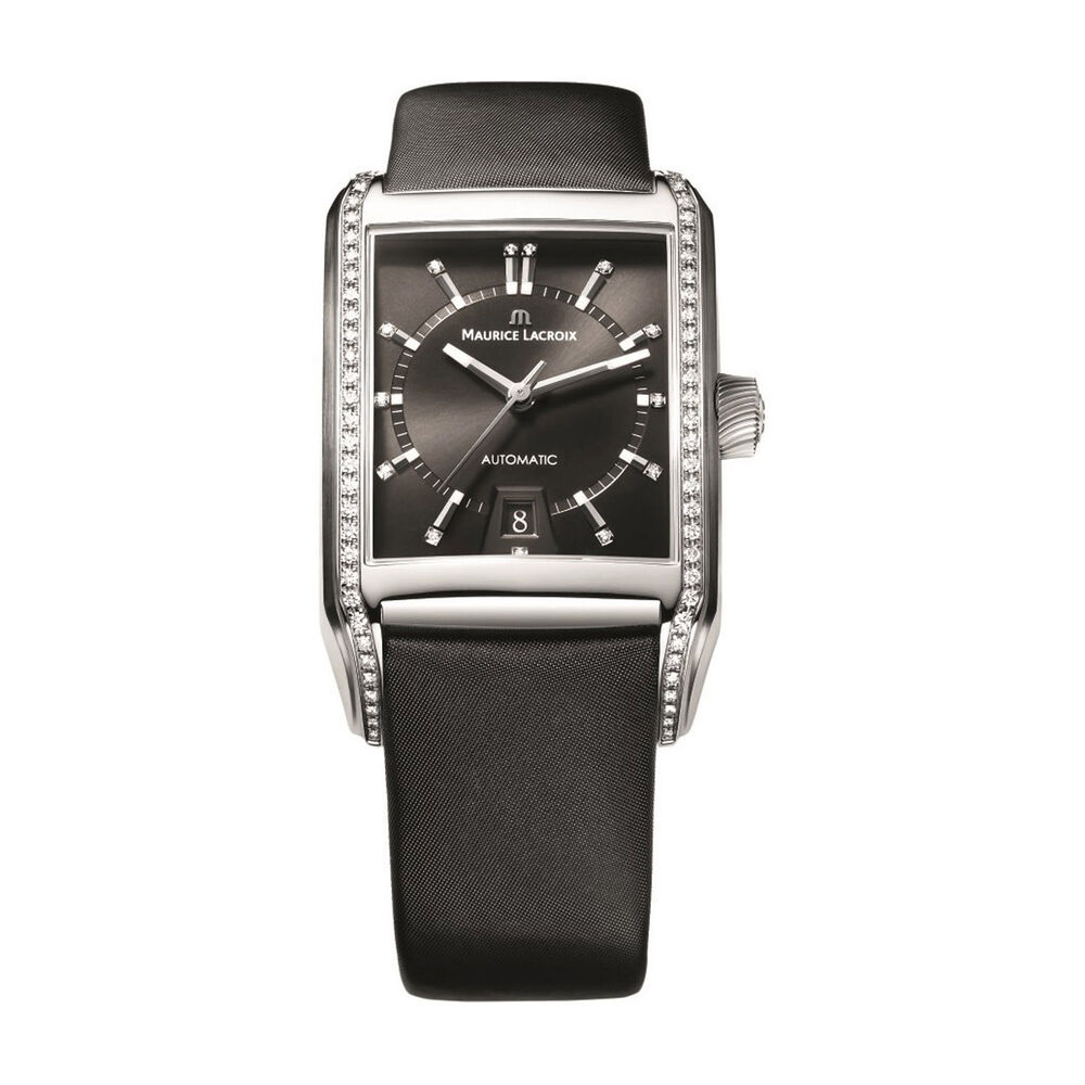 Pre-Owned Maurice Lacroix Pontos 39.5mm Black Dial Diamond Bezel Leather Strap Watch image number 0