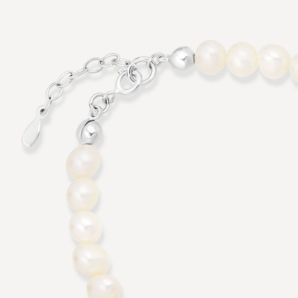 Sterling Silver Freshwater Pearls & Cubic Zirconia Barrel Bracelet image number 3