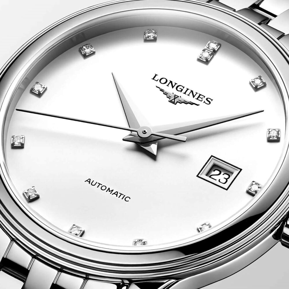 Longines Elegance Flagship Classic 30mm White Dial Diamond Dots Steel Bracelet Watch