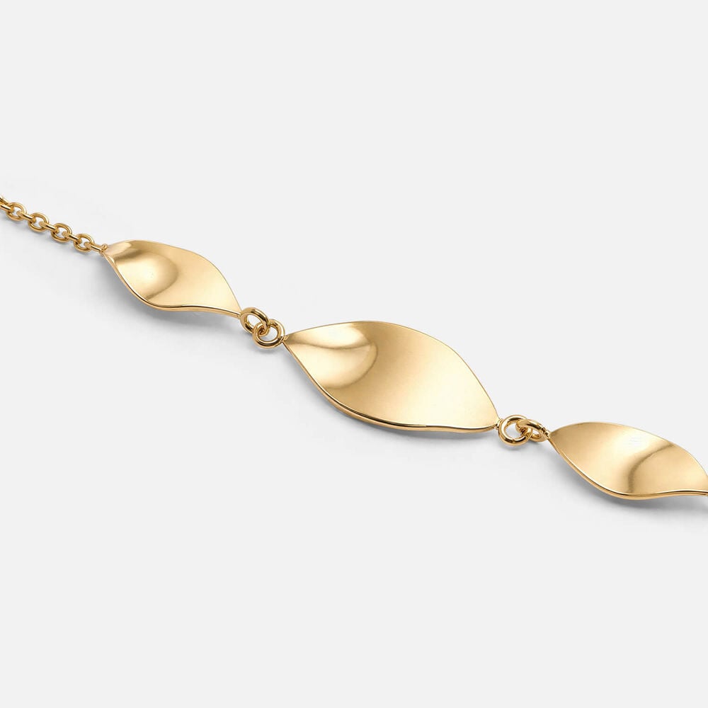9ct Yellow Gold Polished Leaves Beaded Bracelet