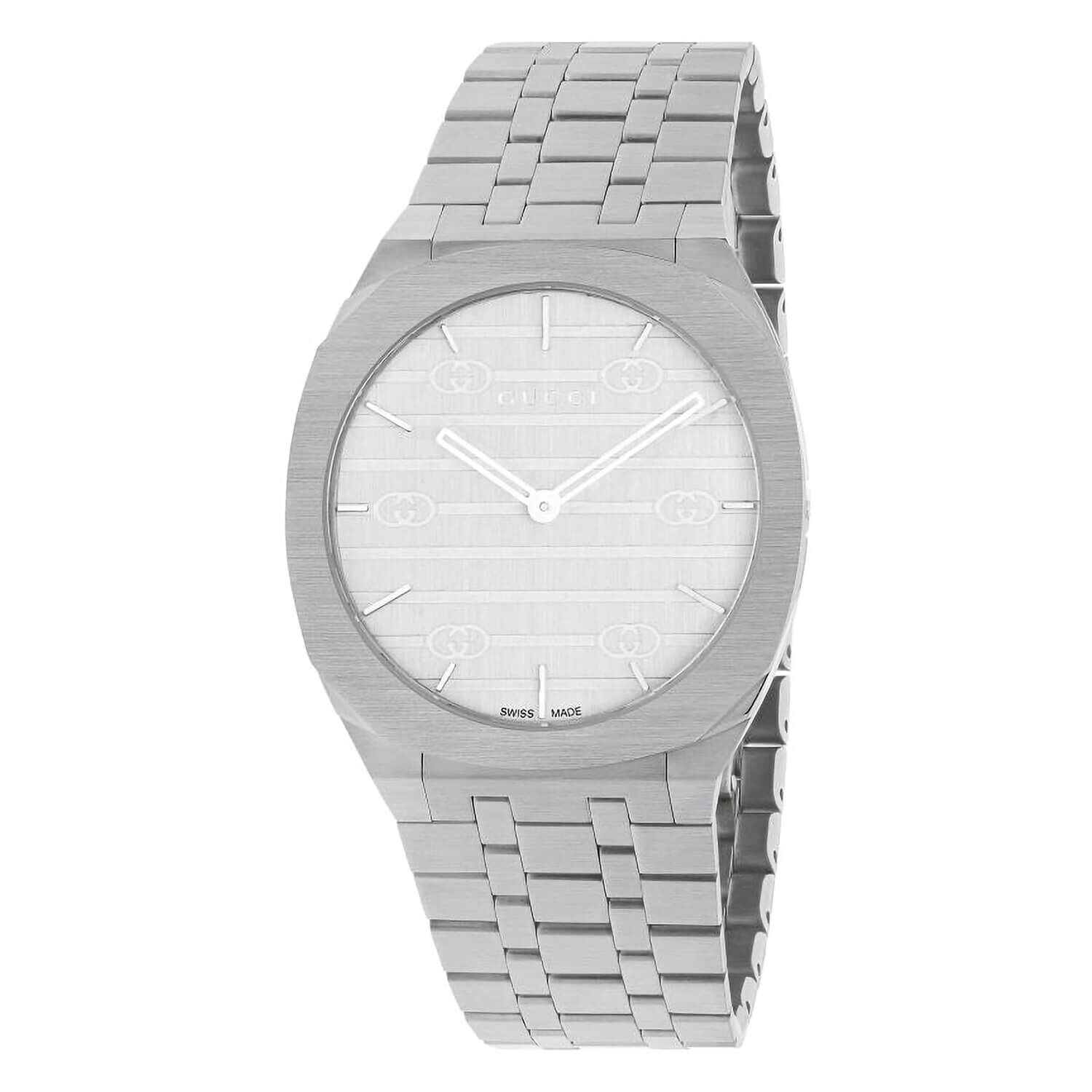 Gucci 25H 38mm Quartz Silver Dial Steel Case Bracelet Watch at
