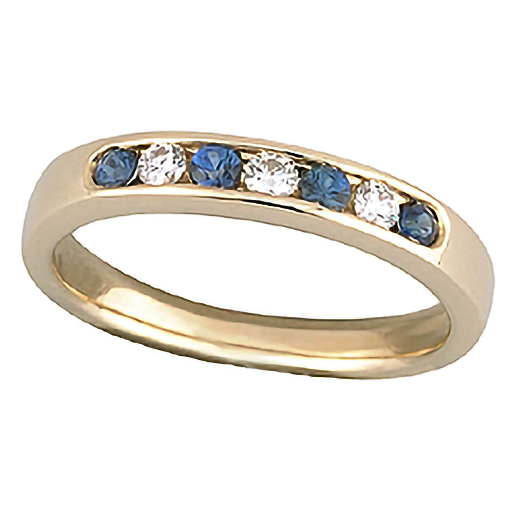 9ct gold sapphire and diamond seven stone ring