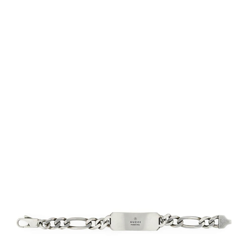 Gucci Signature Silver Interlocking Bee-Motif Tag Bracelet  (Size 8.3") image number 2