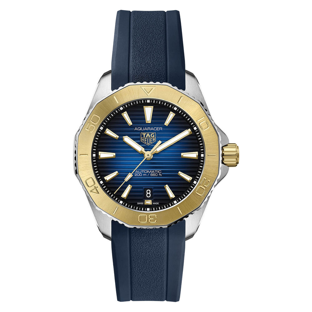 TAG Heuer Aquaracer 40mm Blue Dial Rose Gold Bezel Blue Rubber Strap Watch