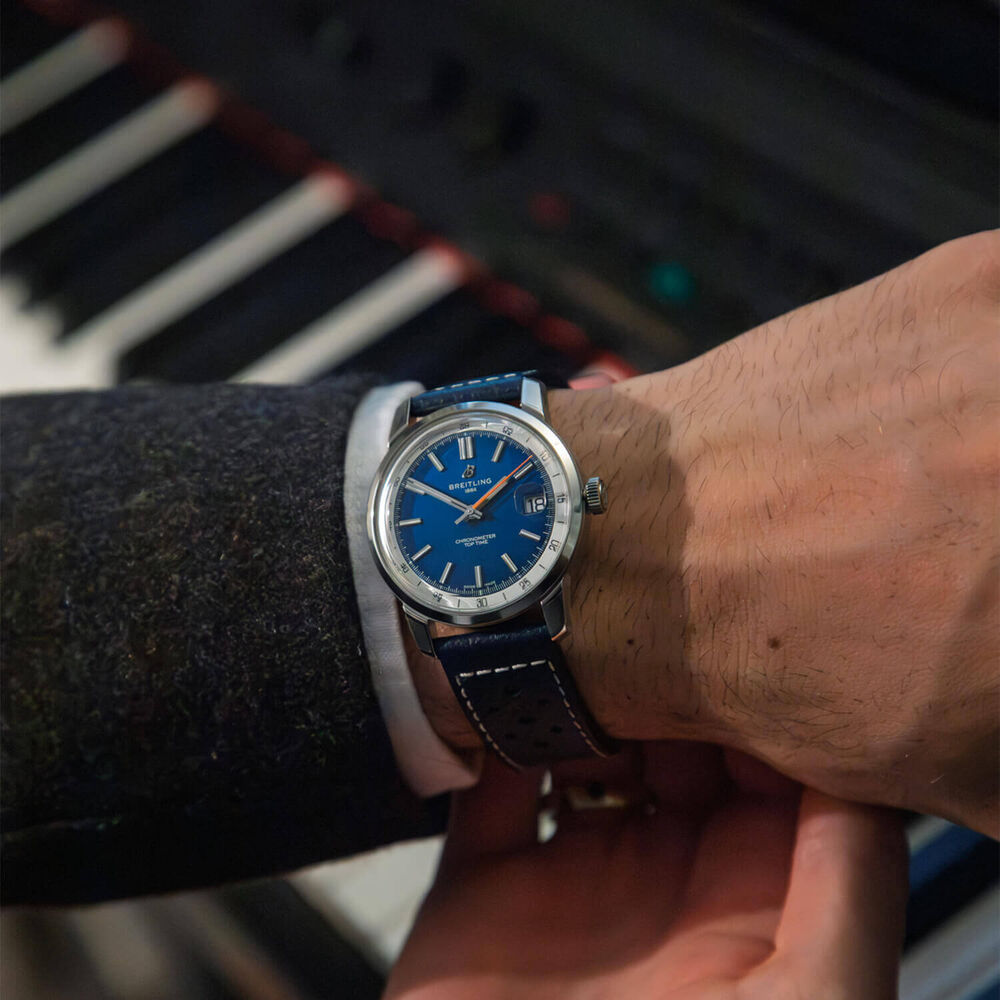 Breitling Top Time B31 38mm Blue Dial Blue Leather Strap Watch image number 2