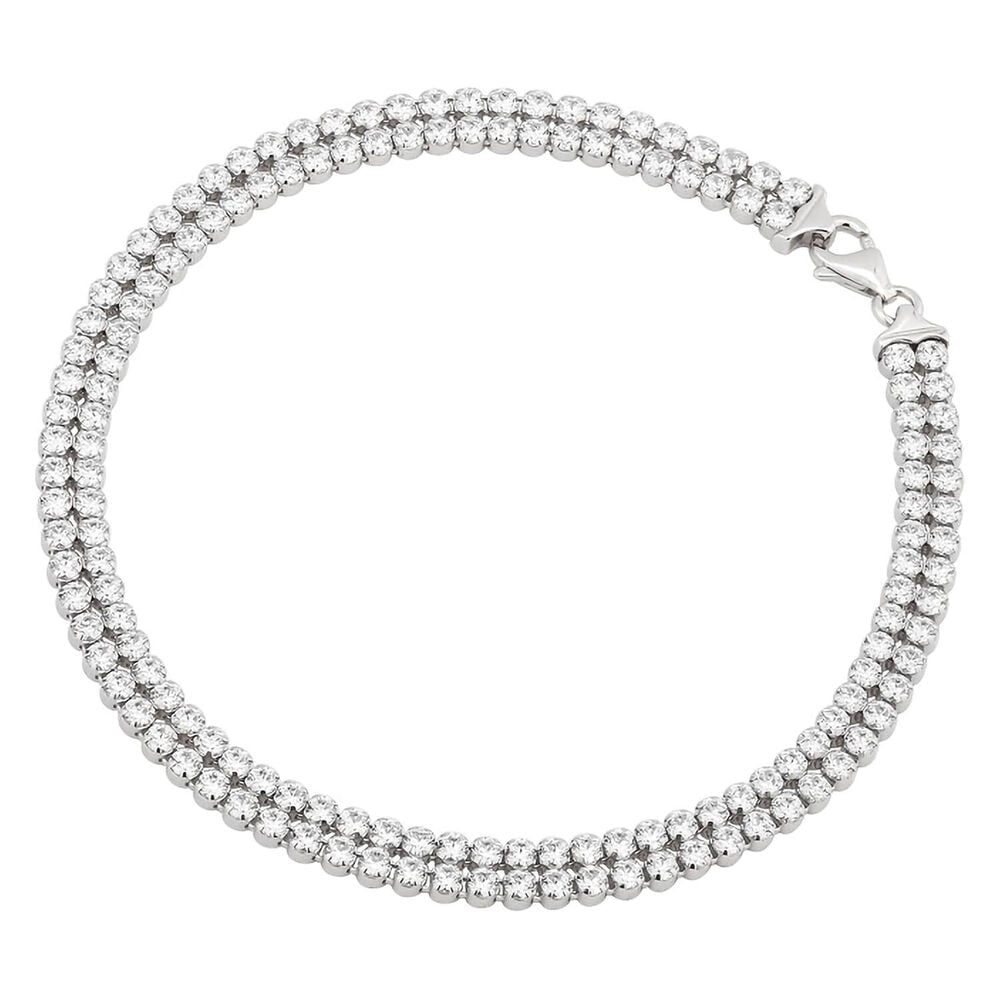 Silver cubic zirconia double row tennis bracelet image number 0