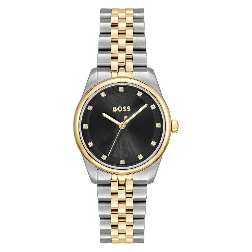 BOSS Graceful Precious 32mm Black Dial Gold Tone Bezel Steel Bracelet Watch image number 0