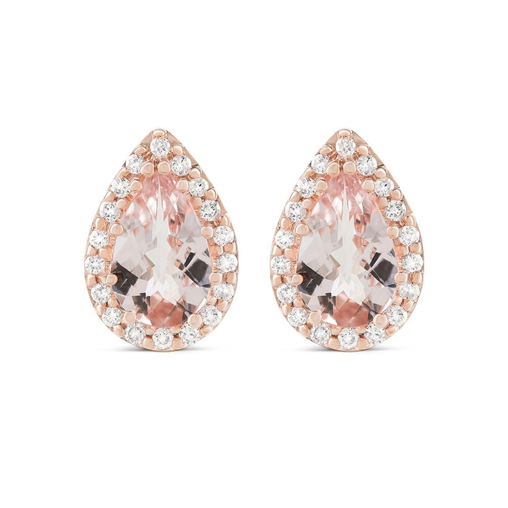 9ct Rose Gold 0.18ct Diamond Halo and Morganite Earrings image number 0