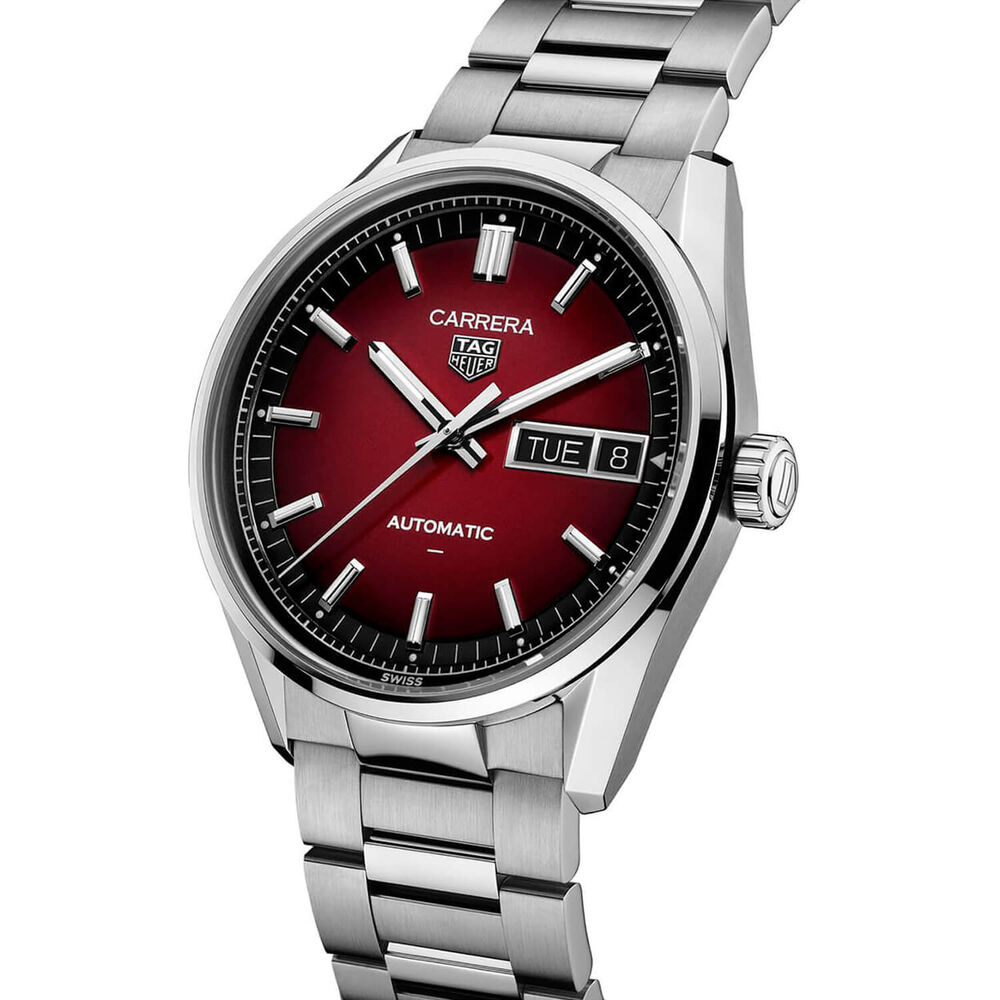 TAG Heuer Carrera Day-Date 41mm Smokey Red Dial Stainless Steel Bracelet Watch