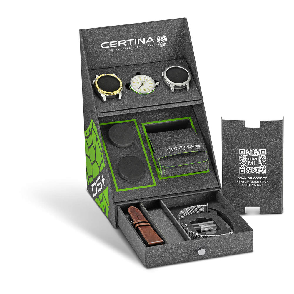 Certina DS+ 37.4mm Silver Dial Yellow Gold Bezel Mesh & Leather Strap Watch Kit image number 1