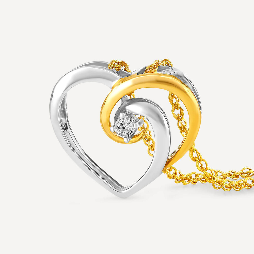 9ct Two Colour Gold Cubic Zirconia Open Heart Pendant (Chain Included)