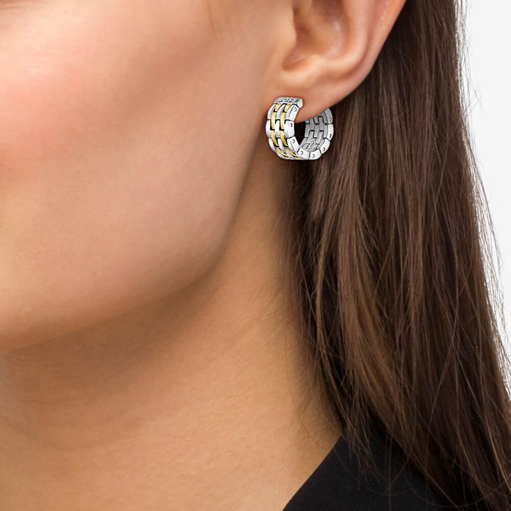 BOSS Isla Two Toned IP Multi-Link Hoop Earrings image number 1
