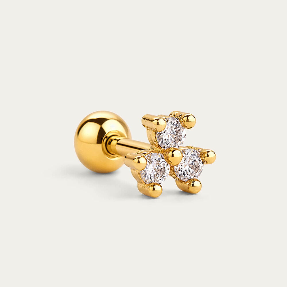 Yellow Gold Plated Sterling Silver Cubic Zirconia Cluster Single Stud Earring