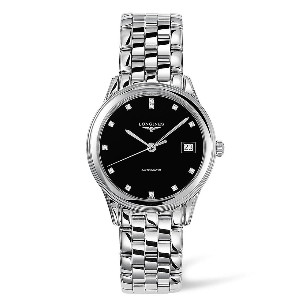 Longines Elegance Flagship Diamond Dot Black Dial Steel Bracelet Watch