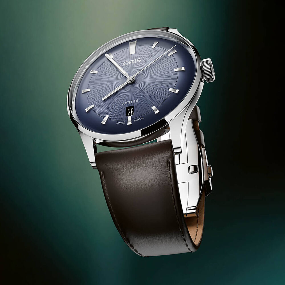 Oris Artelier Date 38mm Blue Dial Black Leather Strap Watch