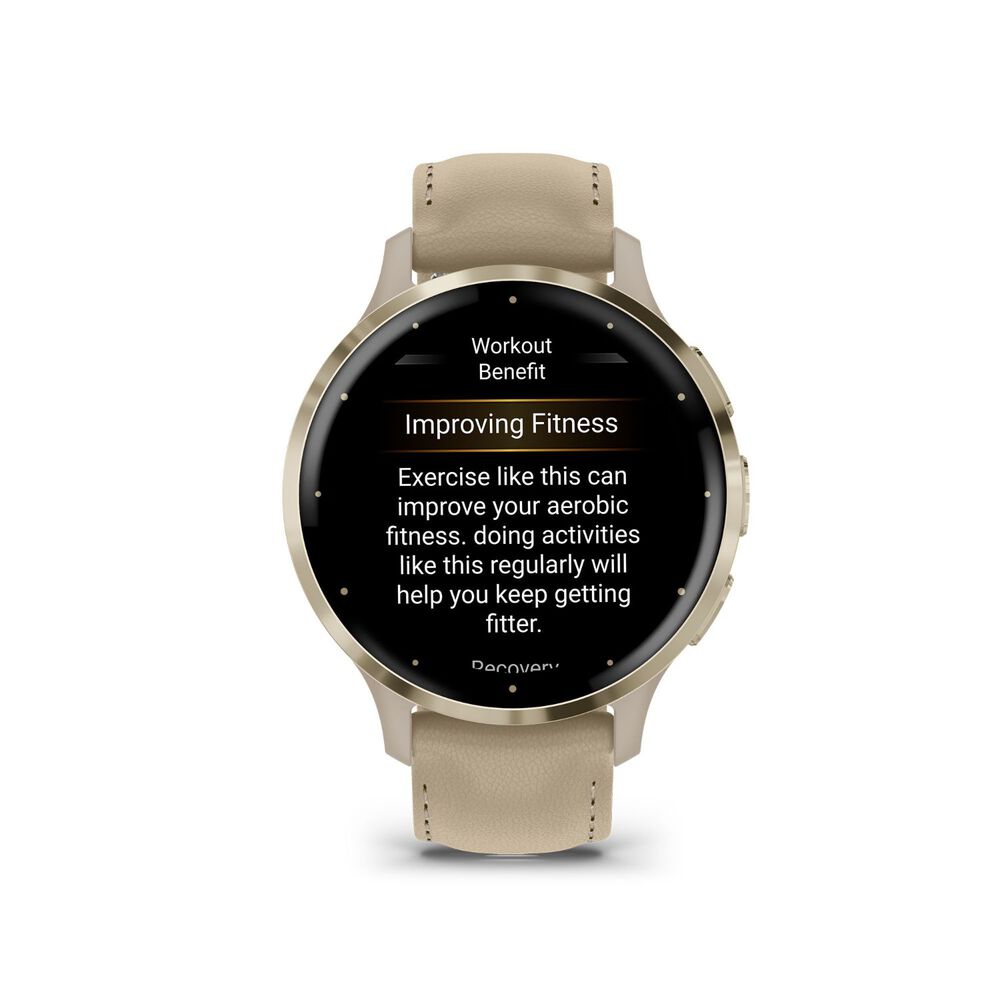 Garmin Venu 3s French Grey 41mm Case Beige Leather Strap Watch