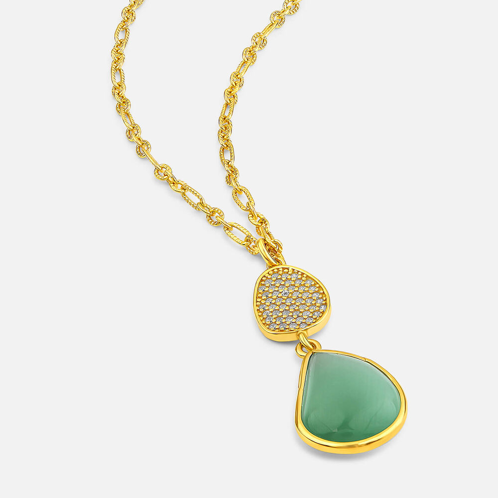 Yellow Gold Plated Sterling Silver Pave Cubic Zirconia & Green Teardrop Pendant