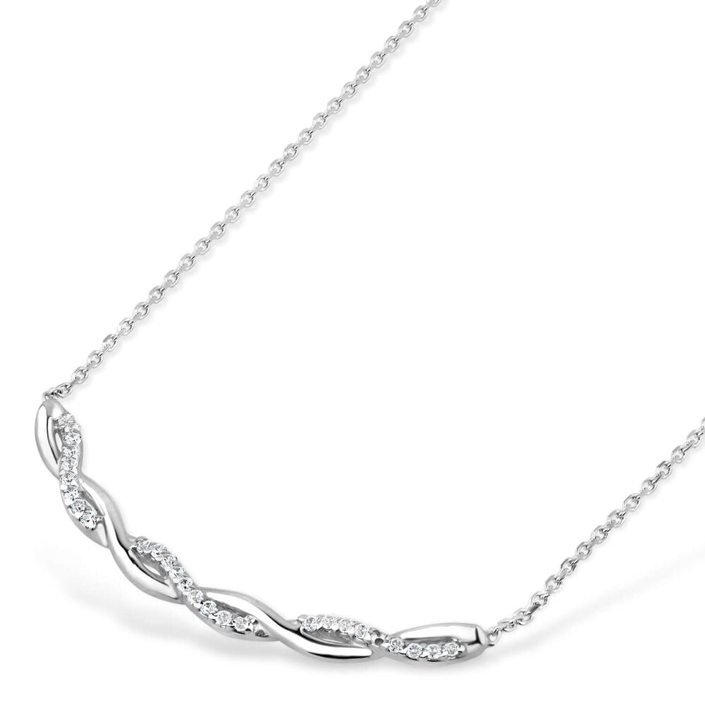 9ct White Gold Cubic Zirconia Plaited Curve Necklet image number 1