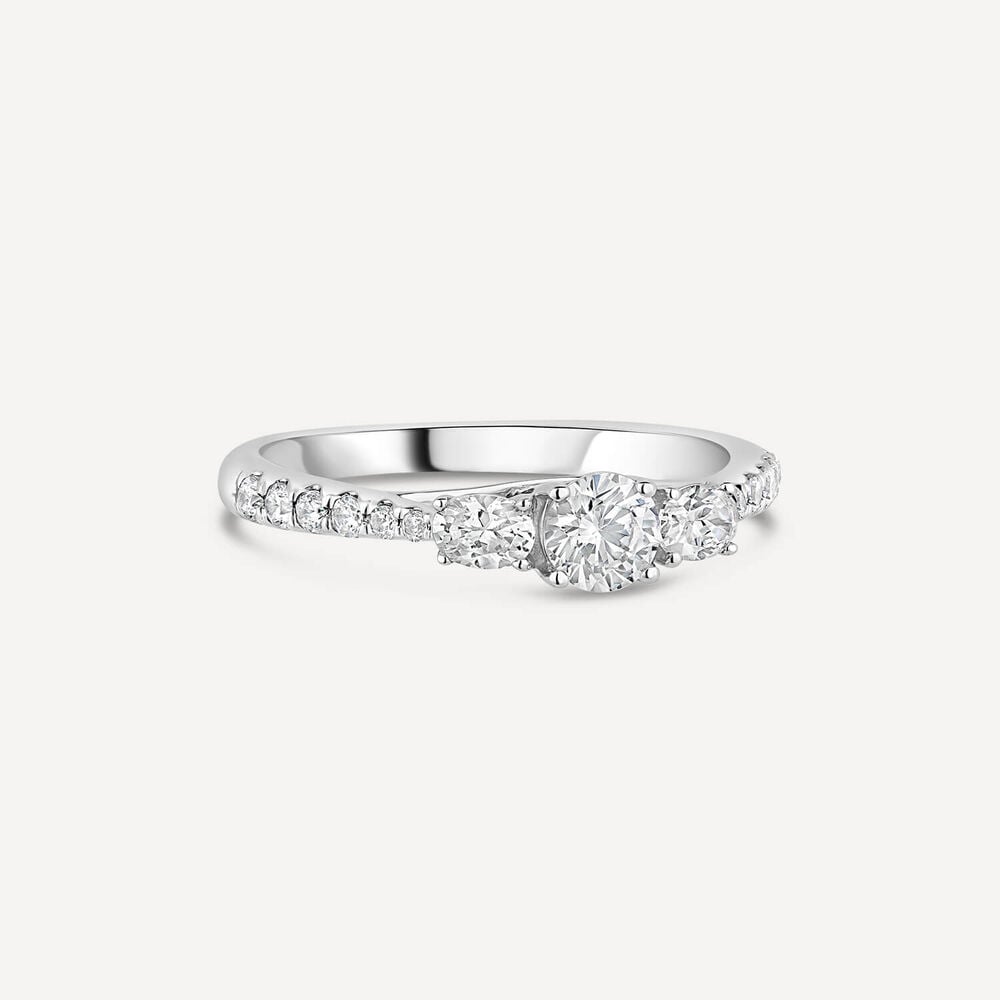Platinum Orchid Setting Three Stone Oval Sides 0.75ct Diamond Shoulders Ring image number 2
