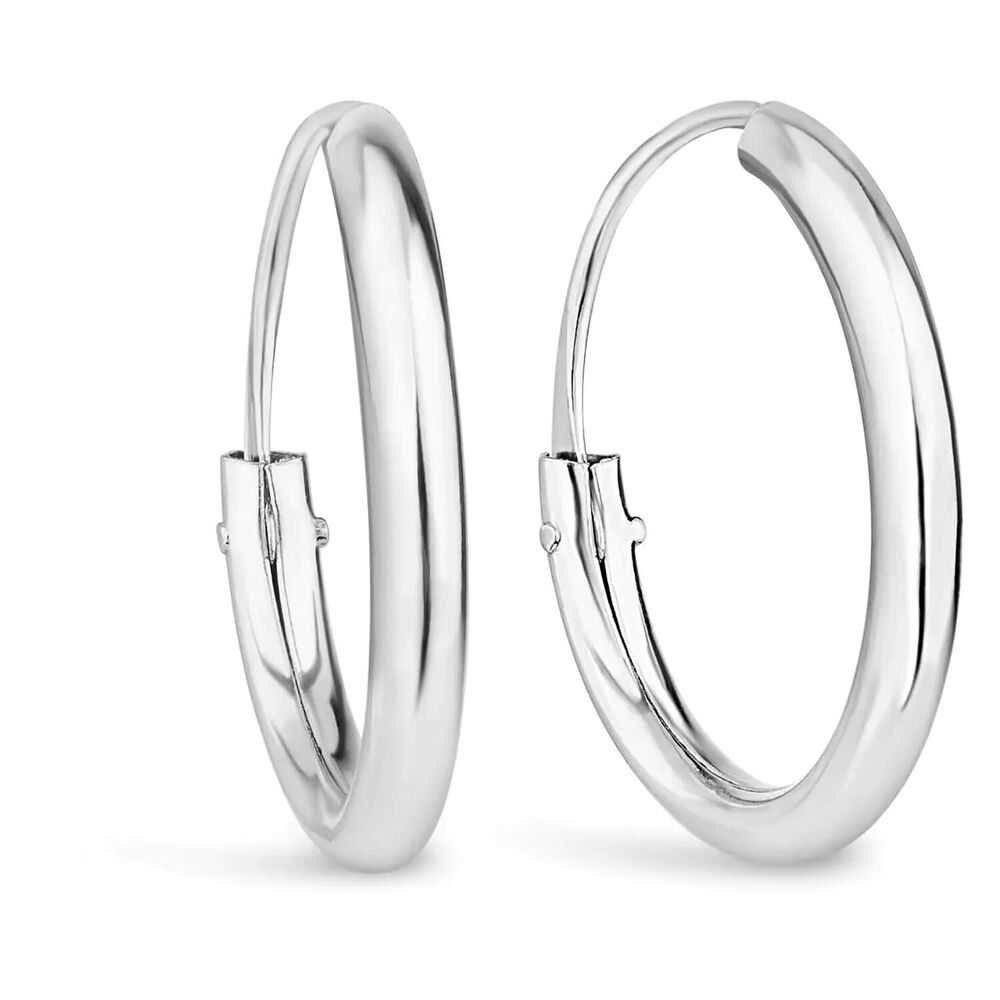 9ct White Gold Sleeper Hoop Earrings image number 1