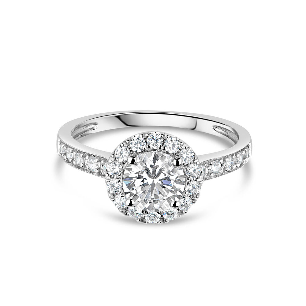 9ct White Gold Cubic Zirconia Halo and Side Stones Ring image number 4