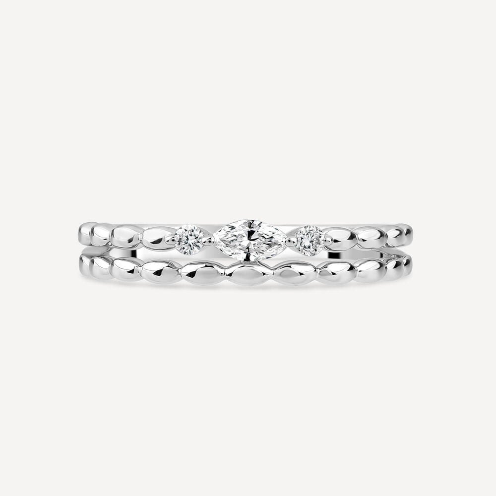 Born Kissed with Diamonds 9ct White Gold Lab 0.12ct Marquise Diamond Bead Double Band Ring