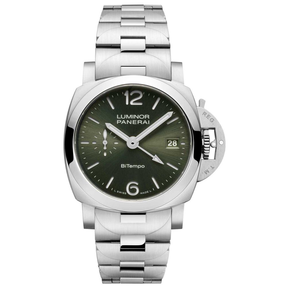 Panerai Luminor Quaranta BiTempo 40mm Green Dial Steel Bracelet Watch image number 0