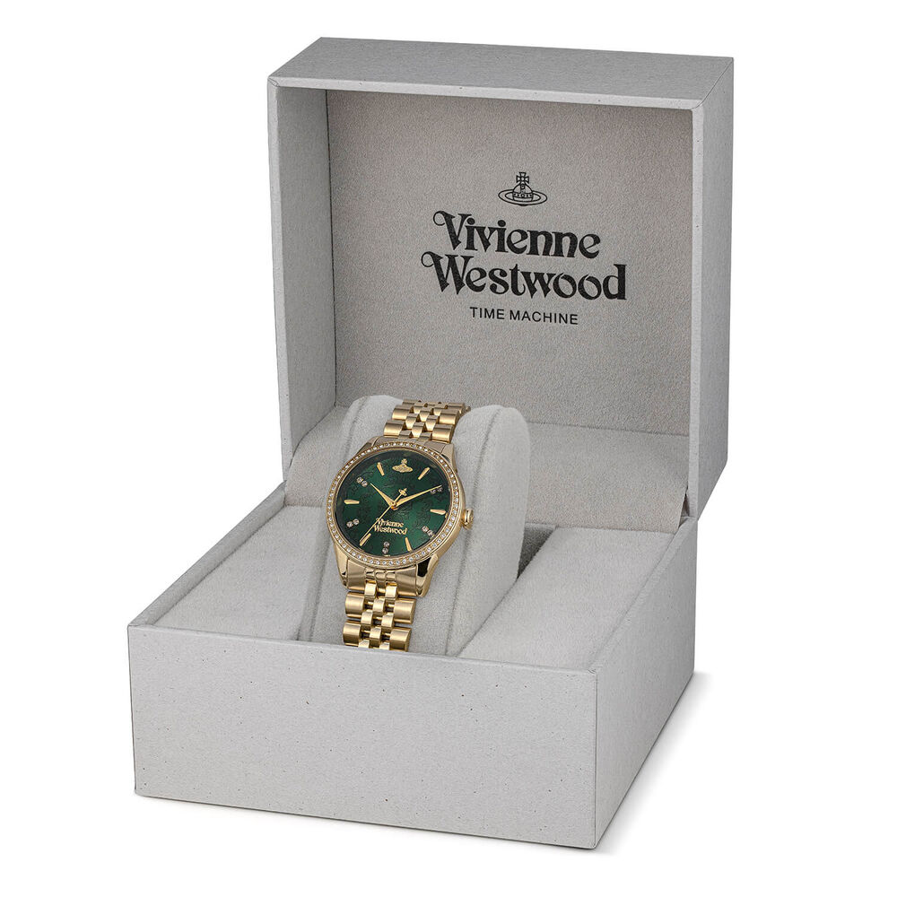Vivienne Westwood Little Wallace 32mm Green Dial Gold Steel Bracelet Watch image number 6