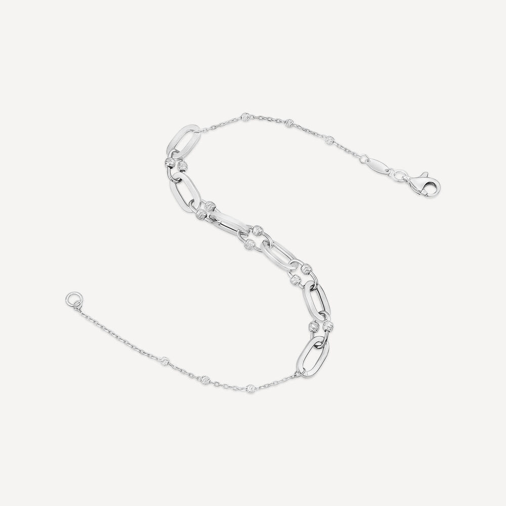 9ct White Gold Beads & Oval Link Bracelet image number 3