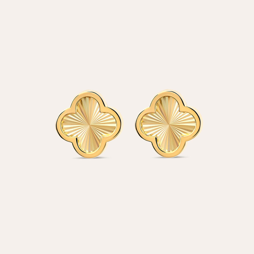 9ct Yellow Gold Iridescent Clover Petal Stud Earrings