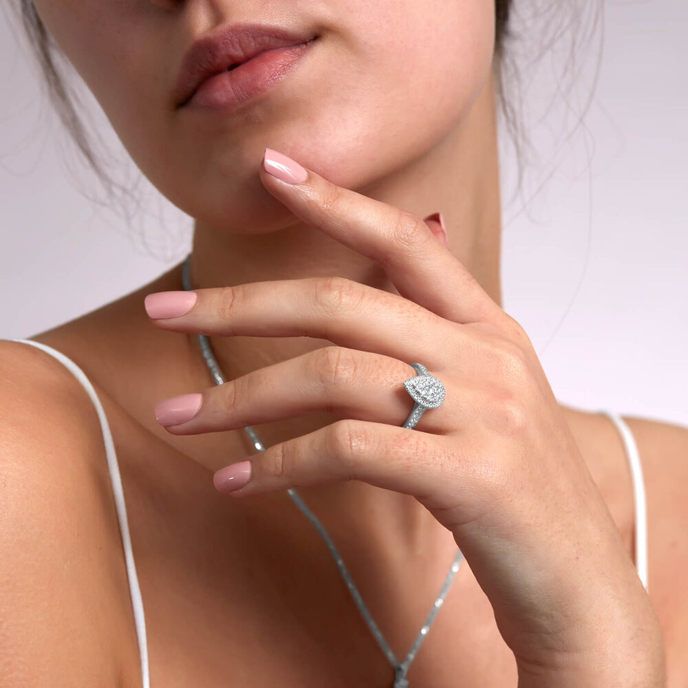 9ct White Gold 0.50ct Pear Cluster Engagement Ring