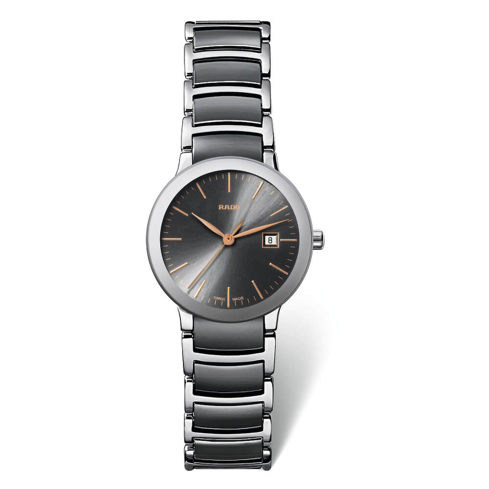Rado Centrix ladies' platinum-coloured ceramic bracelet watch image number 0