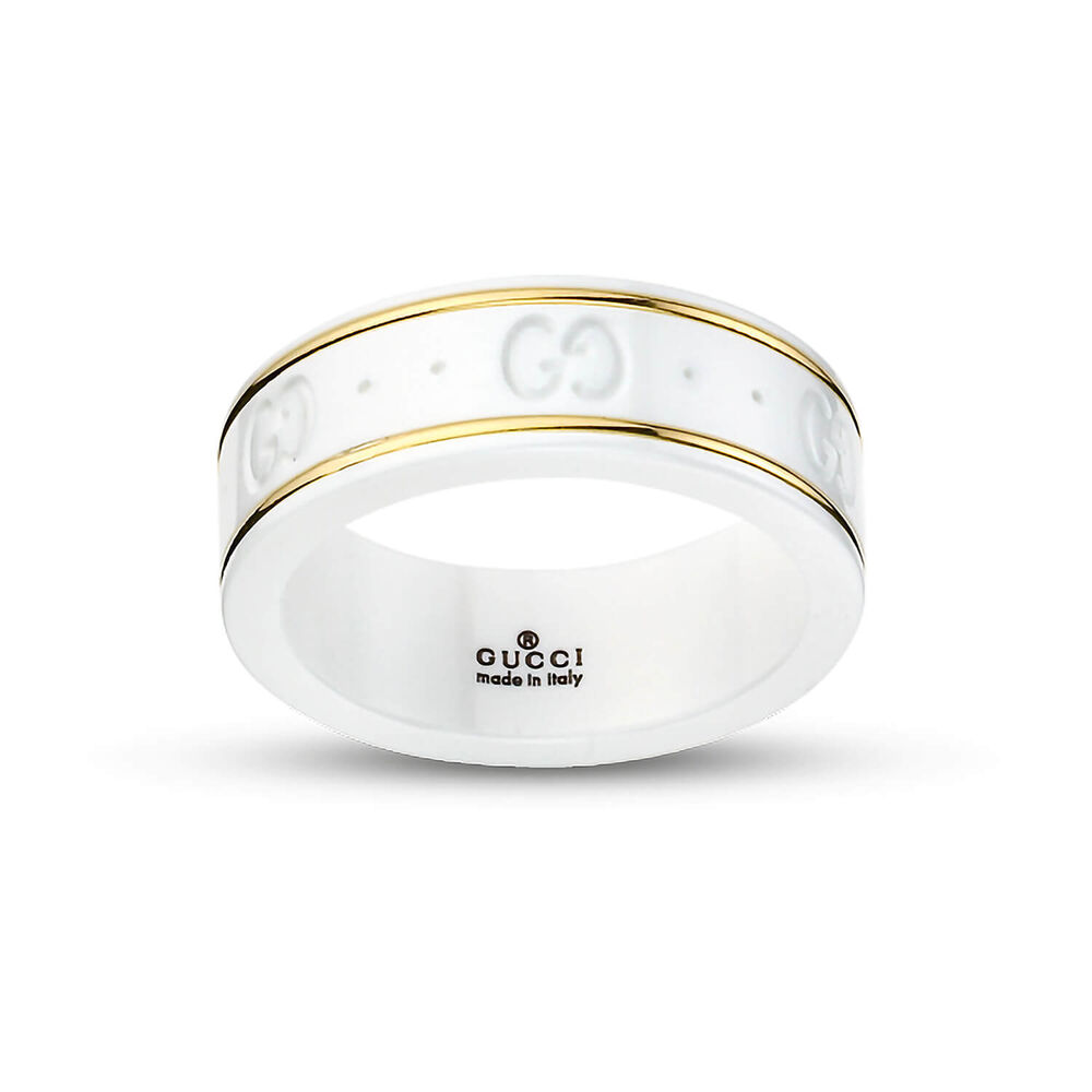 Gucci Icon 18ct Yellow Gold Zirconia Thin Band Ring (UK Size M-N)