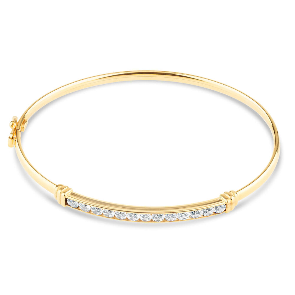 9ct Yellow Gold Cubic Zirconia Centre Bangle Ladies Bracelet image number 0