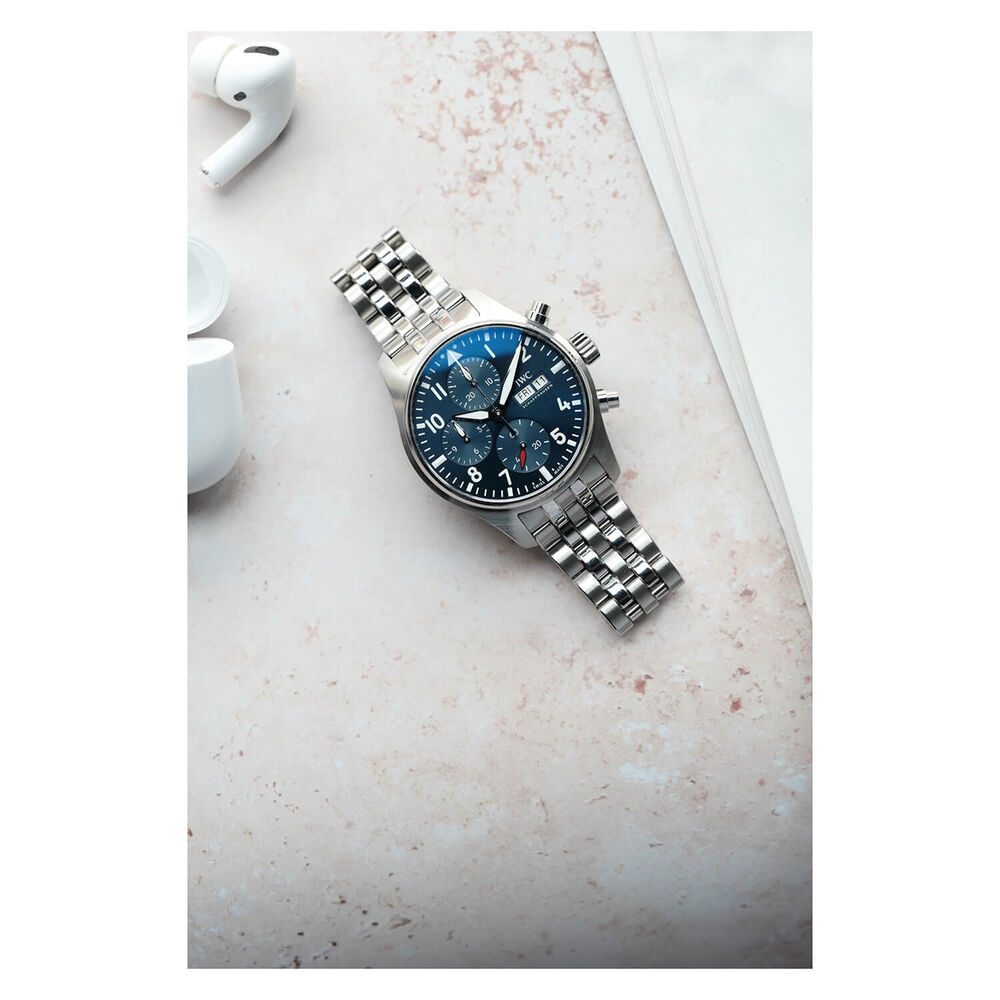 IWC Schaffhausen Pilot 41mm Chrono Blue Dial Steel Case Bracelet Watch image number 4