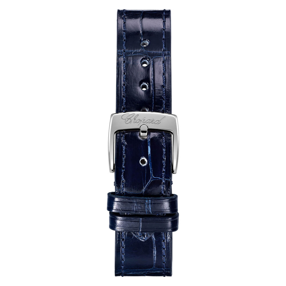 Chopard Happy Sport 33mm Five Floating Diamonds Silver Dial Blue Strap Watch image number 1