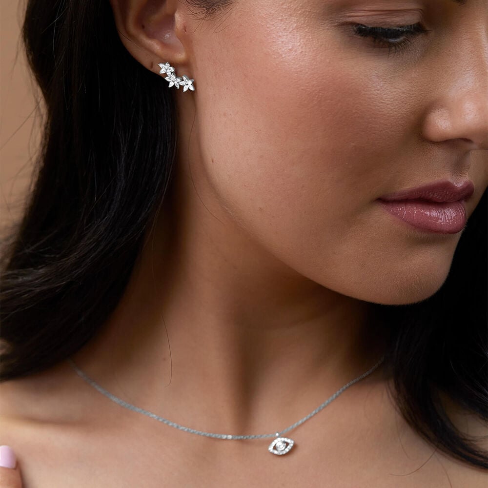 Sterling Silver Cubic Zirconia Set Protective Eye Pendant image number 3