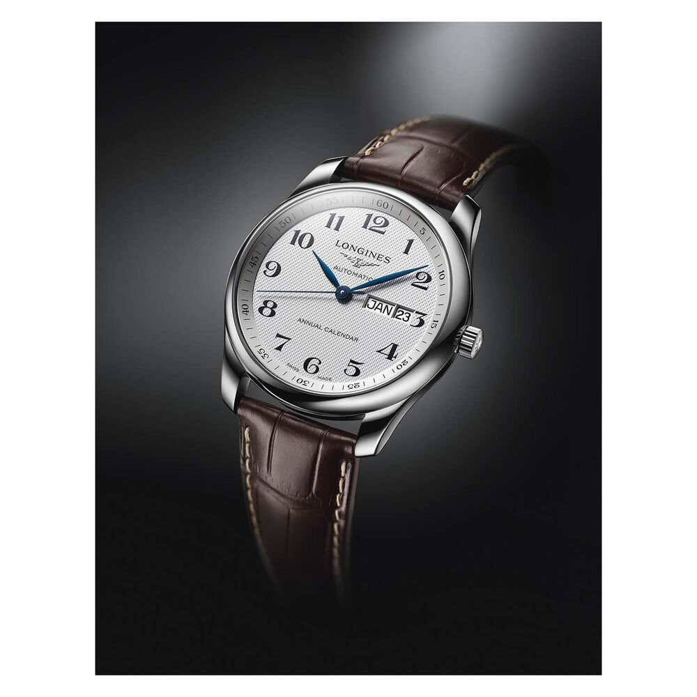 Longines Master Collection Silver Brown Leather Strap Watch