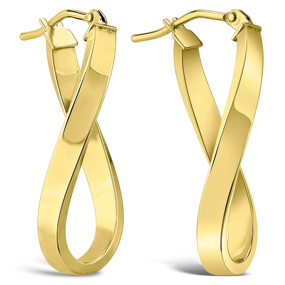 9ct Yellow Gold Figure of 8 Twist Hoop Earrings image number 1