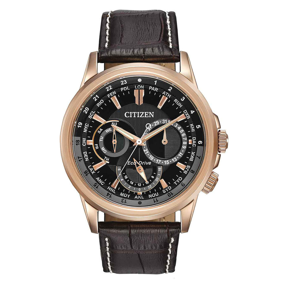 Citizen Eco-Drive Calendrier chronograph brown leather strap watch image number 0