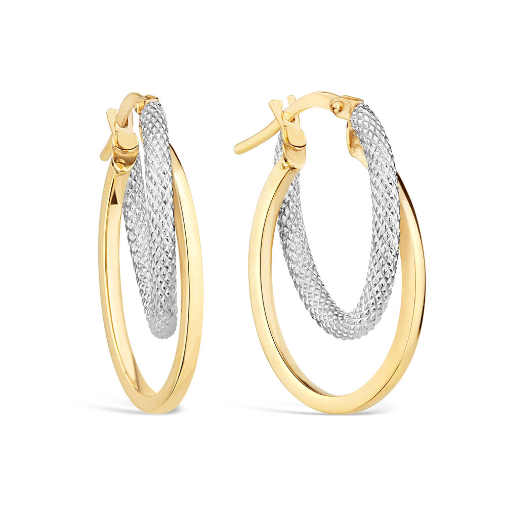 9ct Two-Tone Gold Twist Double Oval Hoop Earrings