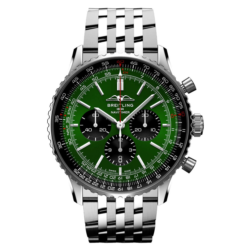 Breitling Navitimer B01 Chronograph 46 Green Dial Black Details Steel Bracelet Watch