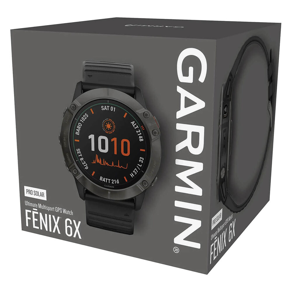 Garmin Fenix 6X Pro Solar Titanium Smartwatch Carbon Grey Black Band image number 8