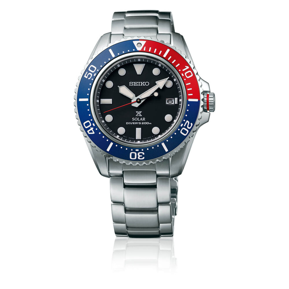 Fordøjelsesorgan Uartig Tegn et billede Seiko Prospex Solar Diver 42.8mm Red & Blue Bezel Watch