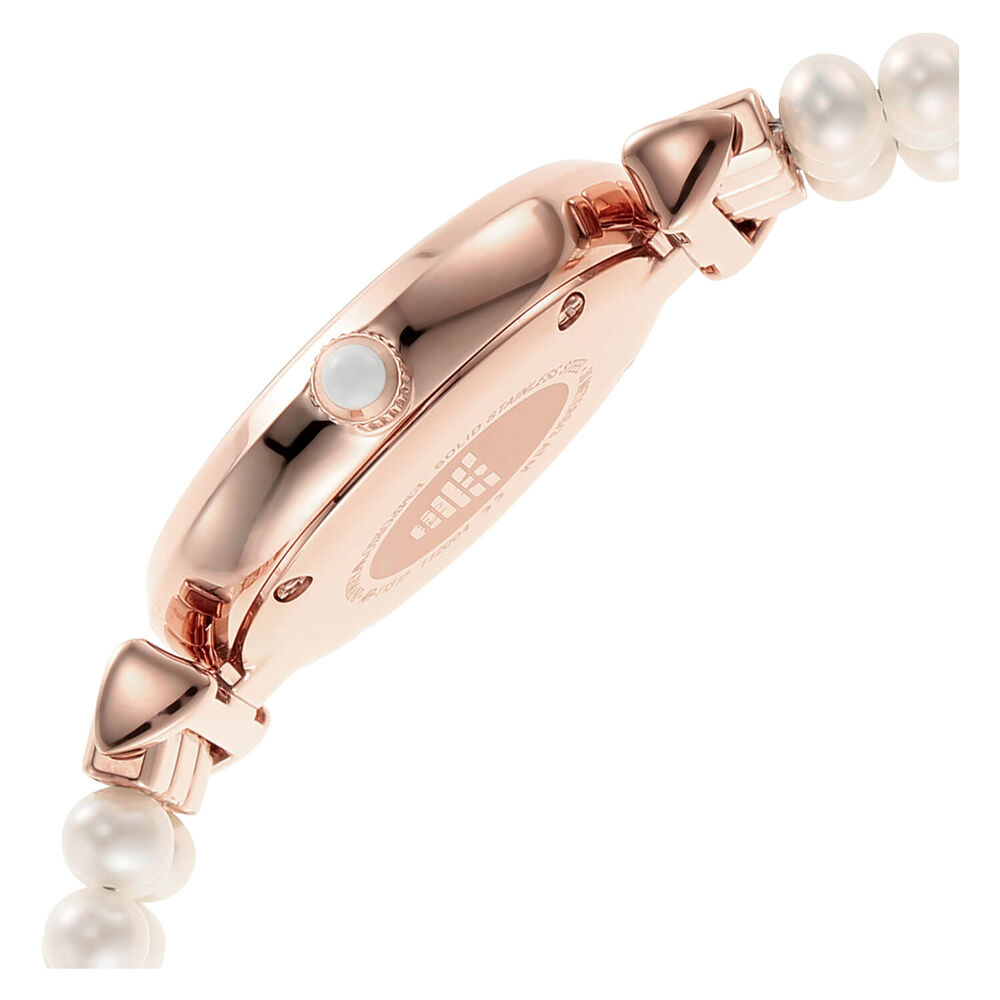 Emporio Armani Gianni 28mm Quartz White Dial Rose Gold PVD Case Pearl Bracelet Watch