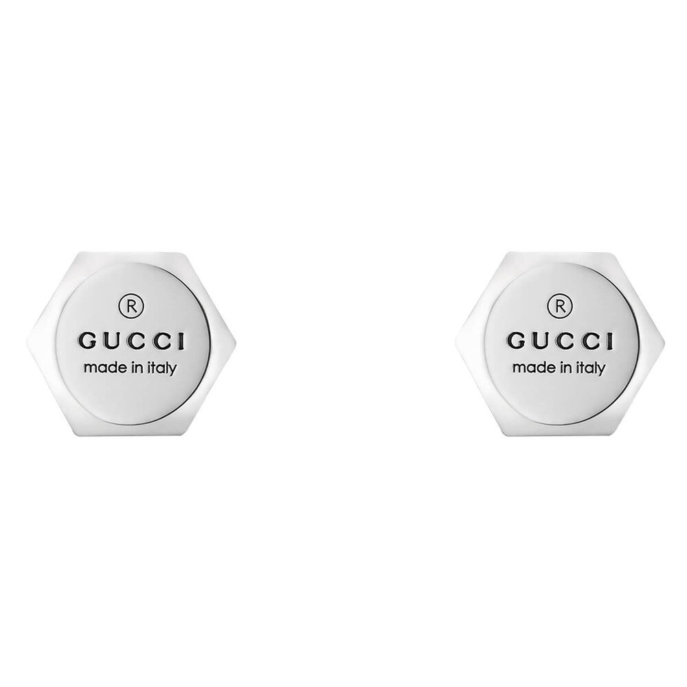 Gucci Trademark Sterling Silver Disc Stud Earrings