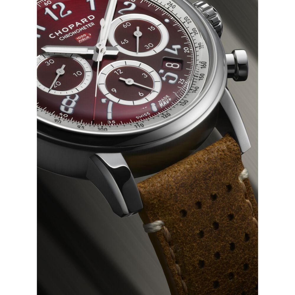 Chopard Mille Miglia 40.5mm Burgundy Chronograph Dial Tan Leather Strap Watch image number 4