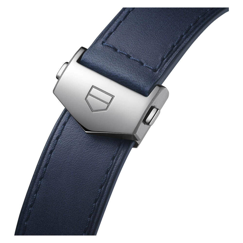 TAG Heuer Carrera Chronograph 42mm Blue Dial Red Details Leather Strap Watch image number 6