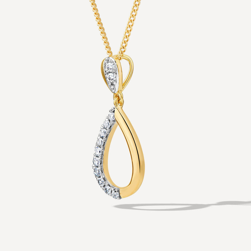 9ct Yellow Gold Diamond Set 0.08ct Open Teardrop Pendant