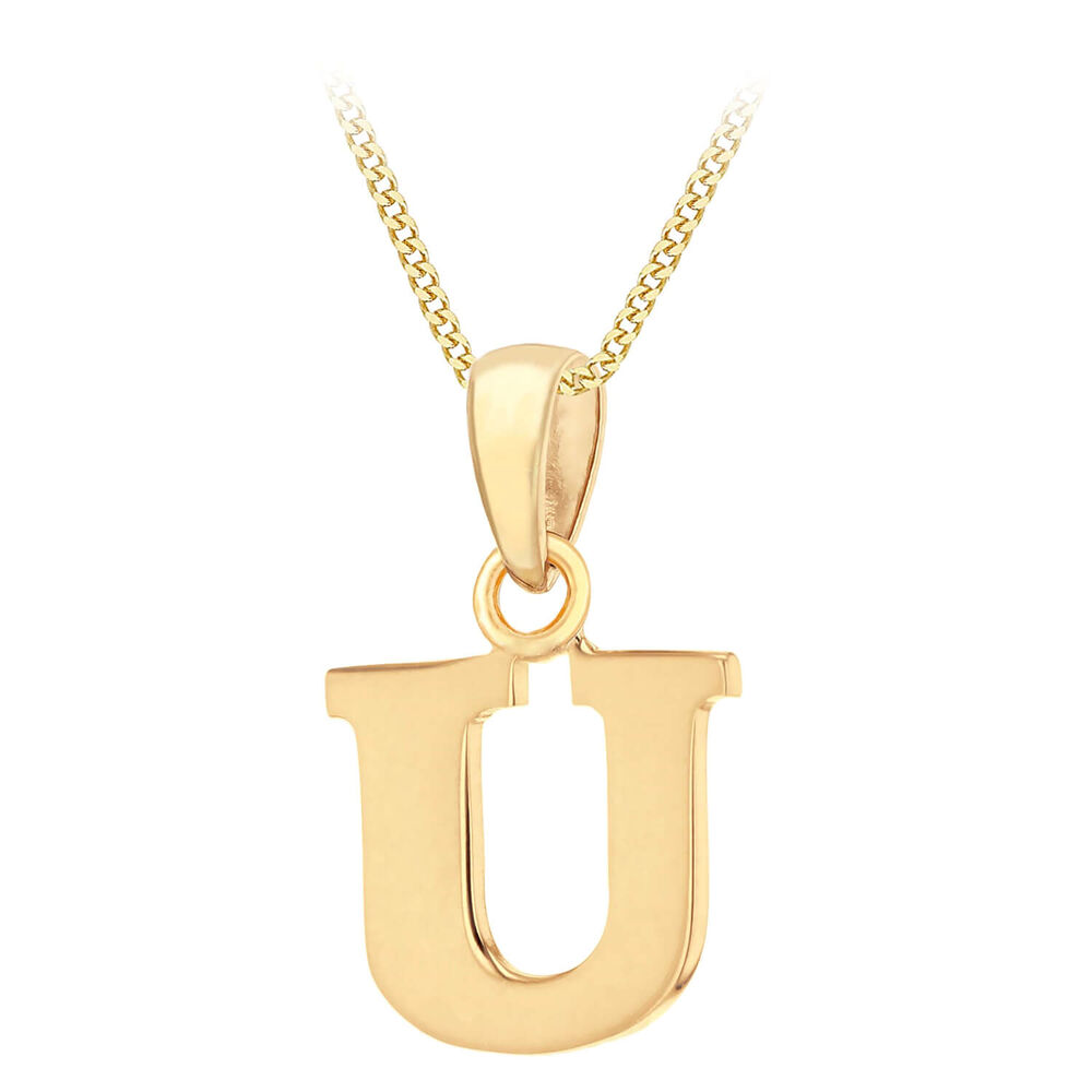 9ct Yellow Gold Plain Initial U Pendant  (Chain Included) image number 0
